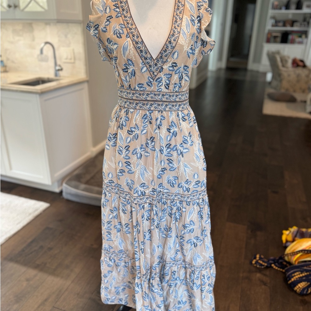 INTERMIX Orien Ruffled Silk-cotton Maxi Dress In Multi (Blue/Cream/White/Black)